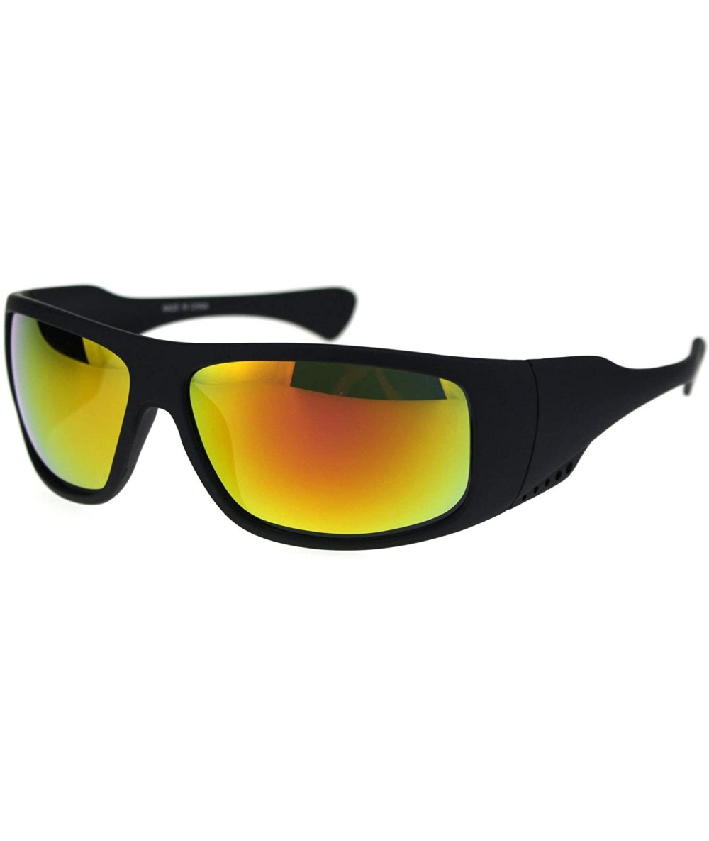 Rectangular Mens Futuristic Robotic 90s Warp Around Biker Sport Sunglasses - Matte Black Orange Mirror - CJ18QTCL4W8 $8.16