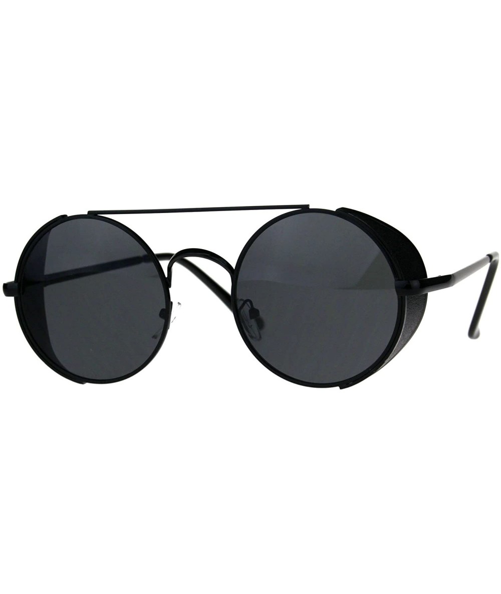 Round Steampunk Side Cover Sunglasses Round Metal Flat Top Bridge UV 400 - Black (Black) - CZ18C0HX93Z $14.81