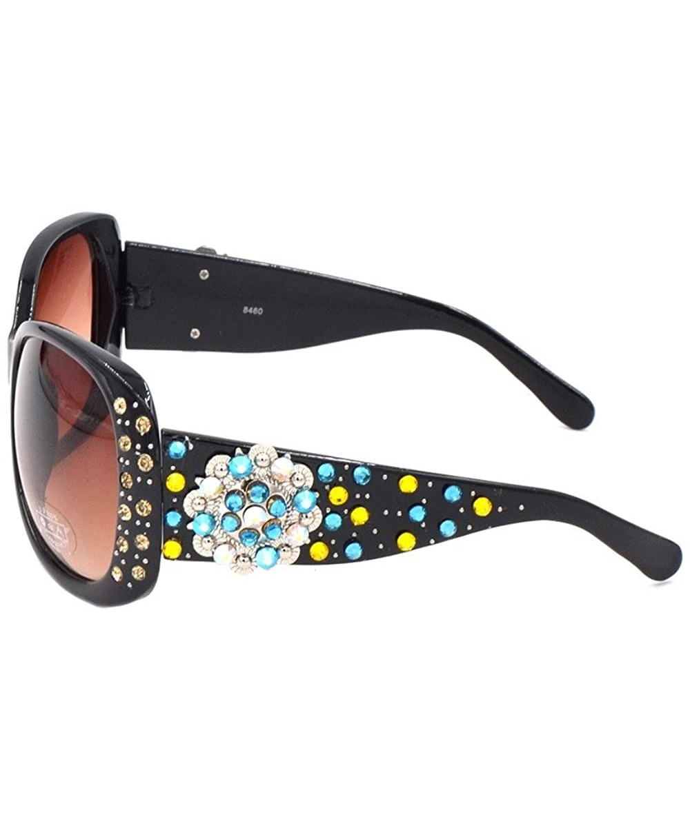 Rectangular Beaded Bling Rhinestone Western Womens Ladies Sunglasses (Turquoise Ab gold concho) - CD18ETOEA6L $29.73