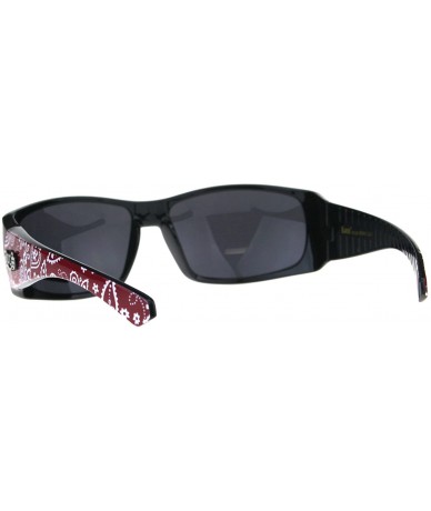 Rectangular Locs Hardcore Shades Mens Rectangular Wrap Black Bandanna Print Sunglasses - Black Red - CY18DC30A66 $11.72