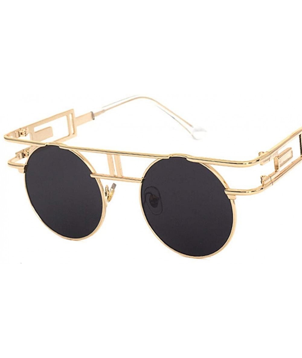 Round Round Gothic Steampunk Sunglasses Men Retro Metal Sun Glasses Women Accessories - Gold With Black - CO18IWK36HW $8.35