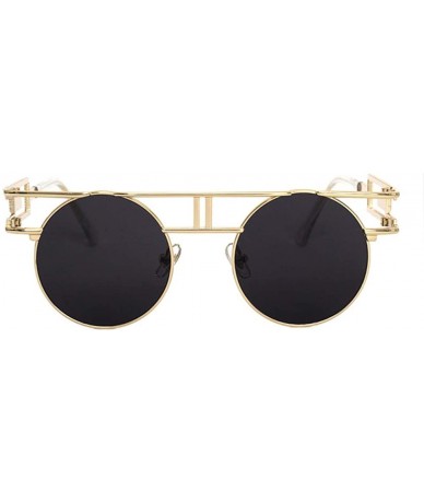 Round Round Gothic Steampunk Sunglasses Men Retro Metal Sun Glasses Women Accessories - Gold With Black - CO18IWK36HW $8.35