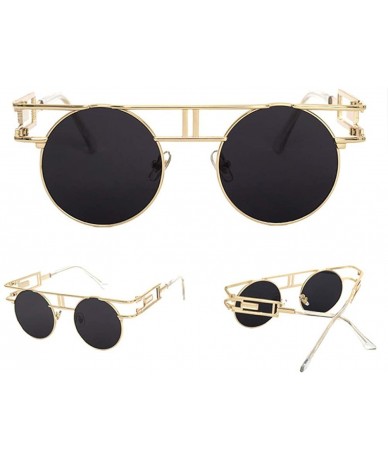 Round Round Gothic Steampunk Sunglasses Men Retro Metal Sun Glasses Women Accessories - Gold With Black - CO18IWK36HW $8.35