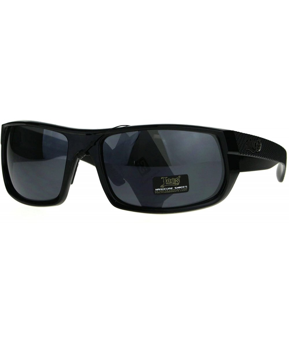 Rectangular Locs Hardcore Shades Sunglasses Mens Wrap Around Rectangular Black - Shiny Black - C0189C2KLIN $13.22