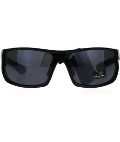 Rectangular Locs Hardcore Shades Sunglasses Mens Wrap Around Rectangular Black - Shiny Black - C0189C2KLIN $13.22