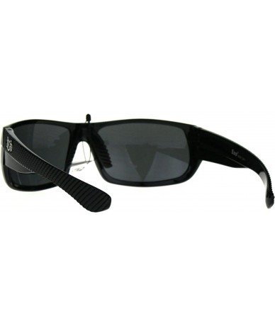 Rectangular Locs Hardcore Shades Sunglasses Mens Wrap Around Rectangular Black - Shiny Black - C0189C2KLIN $13.22