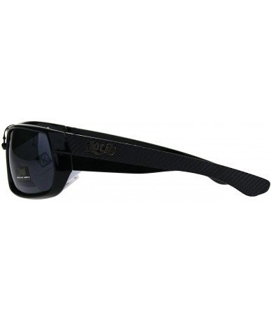 Rectangular Locs Hardcore Shades Sunglasses Mens Wrap Around Rectangular Black - Shiny Black - C0189C2KLIN $13.22