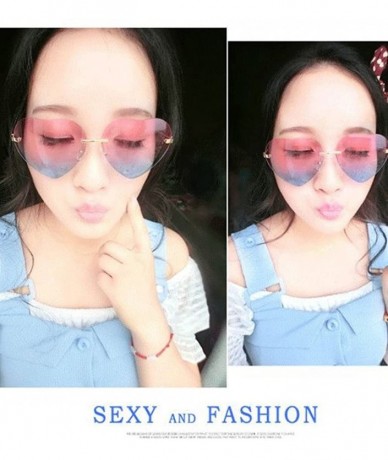 Aviator Women's S5964 Rimless Frame Oversized Heart Shape Lens 63mm Sunglasses - Pink Blue - CA122RBNR65 $8.51