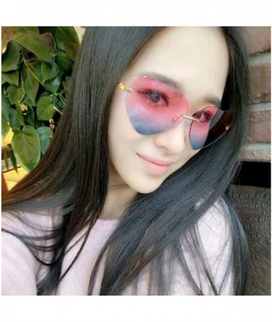 Aviator Women's S5964 Rimless Frame Oversized Heart Shape Lens 63mm Sunglasses - Pink Blue - CA122RBNR65 $8.51