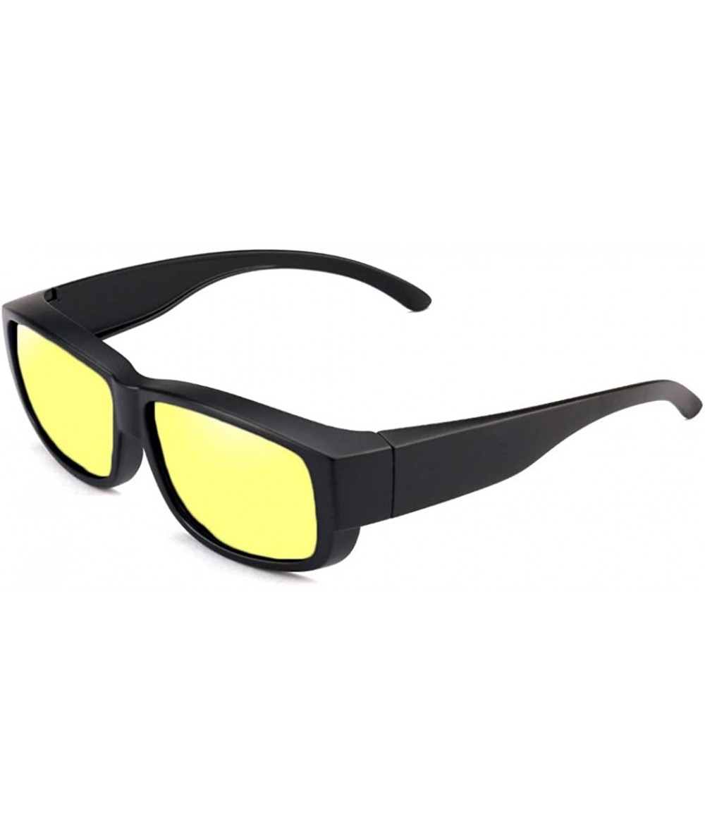 Rectangular Wear Over Prescription Glasses Sunglasses Polarized Women Men - Black - CU18UZTYDUG $17.13