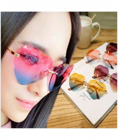 Aviator Women's S5964 Rimless Frame Oversized Heart Shape Lens 63mm Sunglasses - Pink Blue - CA122RBNR65 $8.51