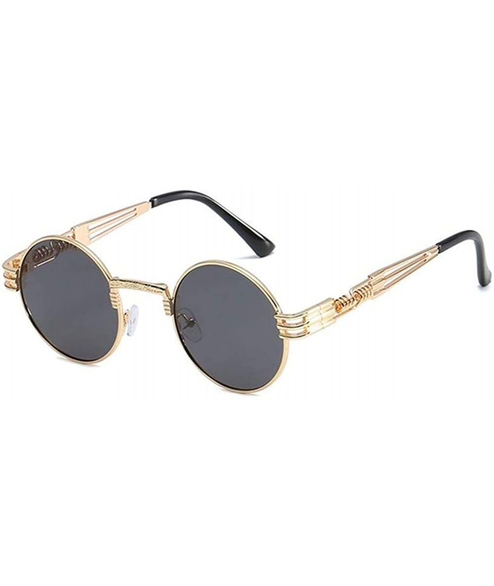 Round Steampunk Round Sunglasses Women Brand Designer Polarized Black Pink Eyeglasses Men Metal Spring Legs - CQ198U5S7G7 $11.55