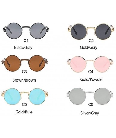 Round Steampunk Round Sunglasses Women Brand Designer Polarized Black Pink Eyeglasses Men Metal Spring Legs - CQ198U5S7G7 $11.55