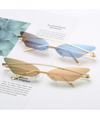 Rectangular Women Cat Eye Sunglasses Vintage Narrow Metal Frame Sunglasses Ladies Shades Triangle Eyewear Sun Glasses - 6 - C...