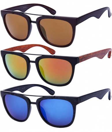 Aviator Horned Rim Aviators with Color Mirror Lens 540817WD-REV - Black - C012O8Z5515 $9.14