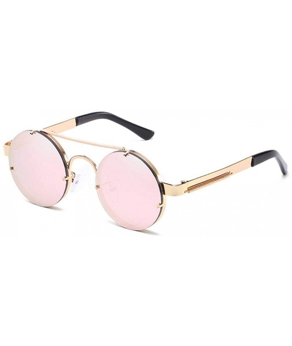 Round Spring Temple Rimless Oversized Punk Round Sunglasses - Pink Mirror Lens/Gold Frame - CI189UCTZ46 $21.41