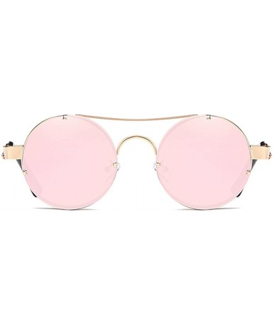 Round Spring Temple Rimless Oversized Punk Round Sunglasses - Pink Mirror Lens/Gold Frame - CI189UCTZ46 $21.41