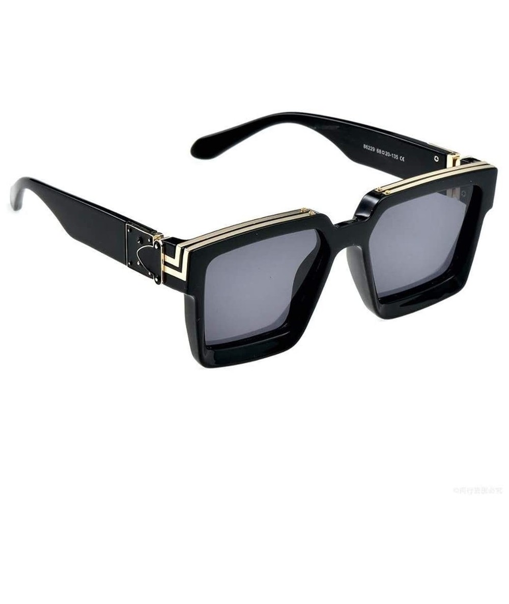 Square Square Luxury Sunglasses Men Women Fashion UV400 Glasses (Color C1 Black Black) - C1 Black Black - CL199H229GH $19.52