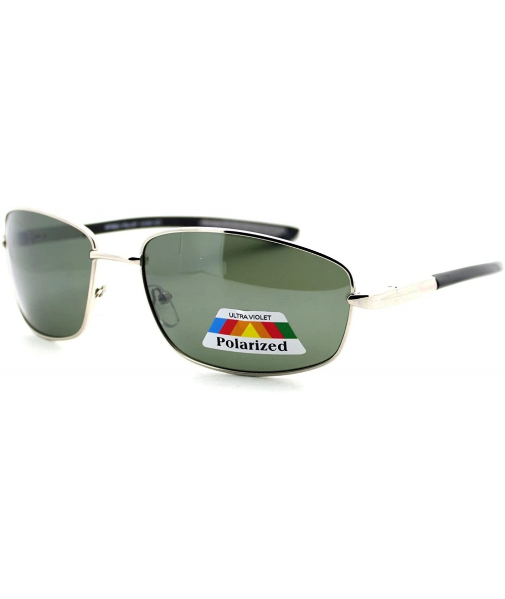 Rectangular Mens Polarized Lens Sunglasses Oval Rectangle Metal Frame Spring Hinge - Silver (Green) - CK189XL6KUG $9.21