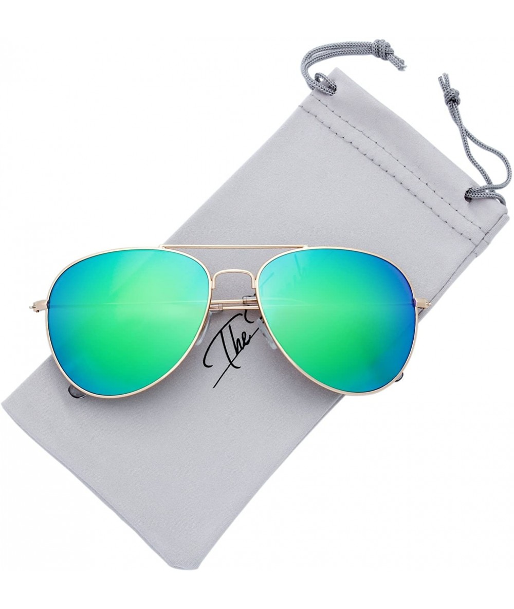 Oversized Classic Metal Frame Mirror Lens Aviator Sunglasses with Gift Box - 07-gold - CP185K8HGLS $13.52