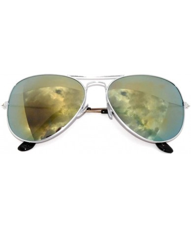 Aviator Aviator Sunglasses Silver Yellow Mirror - CX11T7KD5IZ $9.54