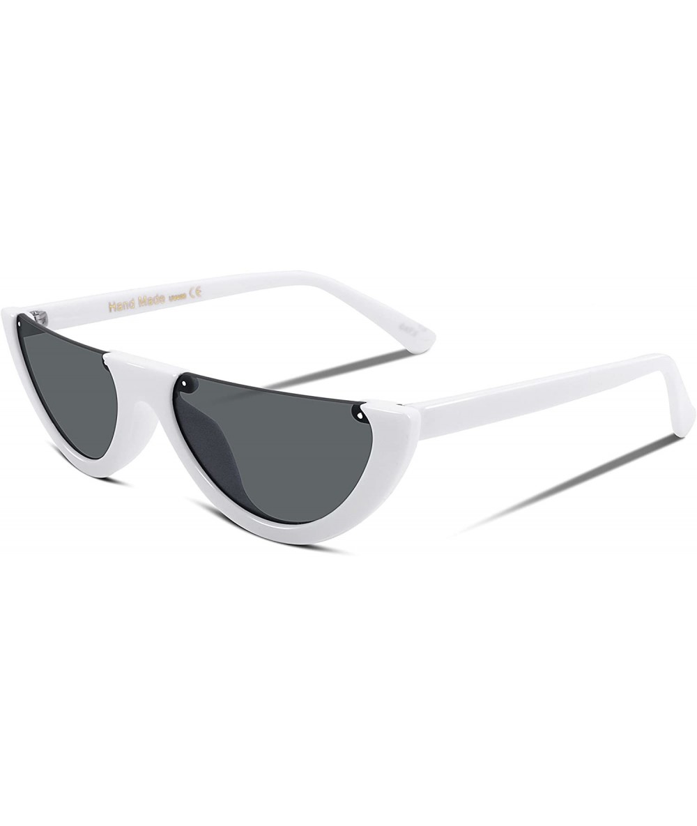 Round Retro Clout Goggles Cat Eye Half Frame Kurt Cobain Sunglasses B2282 - 7 White Frame Grey Lens - C0188HNZ0XU $8.49