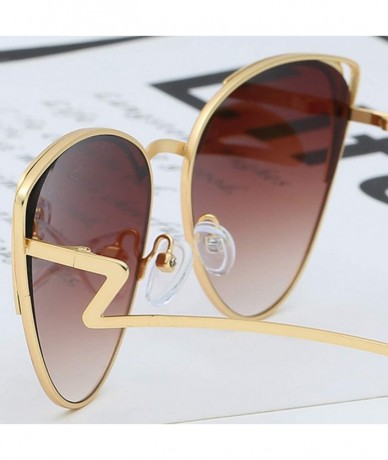 Rectangular Retro Cat Eye Fashion Metal Frame Tinted Lenses Women Sunglasses UV400 - Brown - CU18NNI9IQI $8.63