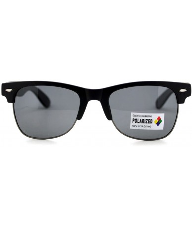 Square Polarized Lens Unisex Designer Fashion Short Half Rim UV Block - Matte Black - C0124LVH76F $10.82