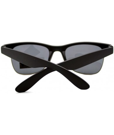 Square Polarized Lens Unisex Designer Fashion Short Half Rim UV Block - Matte Black - C0124LVH76F $10.82