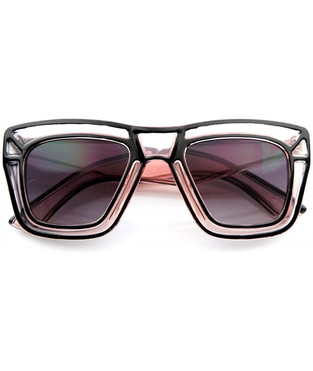 Wayfarer Designer Inspired Fashion Large Bold Translucent Horn Rimmed Style Sunglasses (Pink) - CT11988C05P $9.86