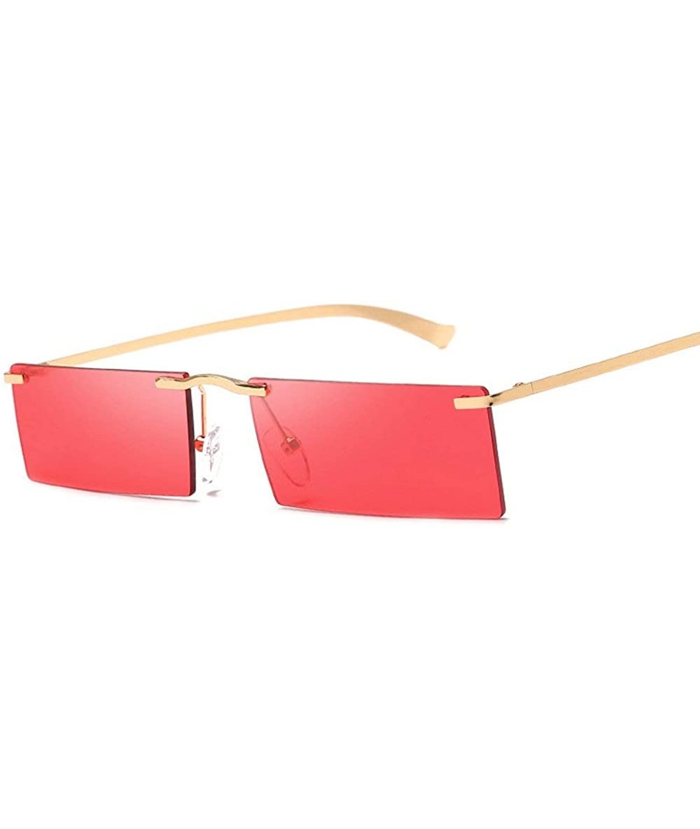 Rectangular Women Fashion Metal Frame Brand Designer Small Sun Glasses Vintage Rectangular Skinny Yellow Glasses - Red - C918...