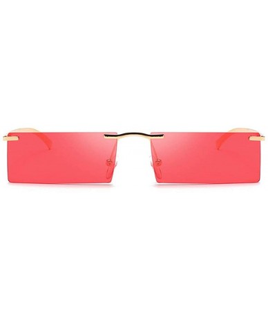 Rectangular Women Fashion Metal Frame Brand Designer Small Sun Glasses Vintage Rectangular Skinny Yellow Glasses - Red - C918...