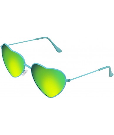 Aviator Cute Womens Metal Heart Shape Flash Mirrored Sunglasses - Green - CP11PQZ02FT $10.52