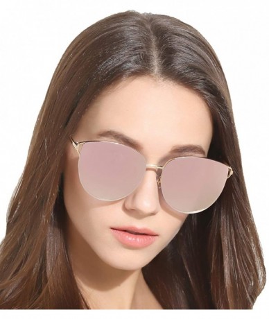 Aviator Oversized Sunglasses for Women - Mirrored Cat Eye Sunglasses with Rimless Design U225 - Pink - CU180706TQS $14.66