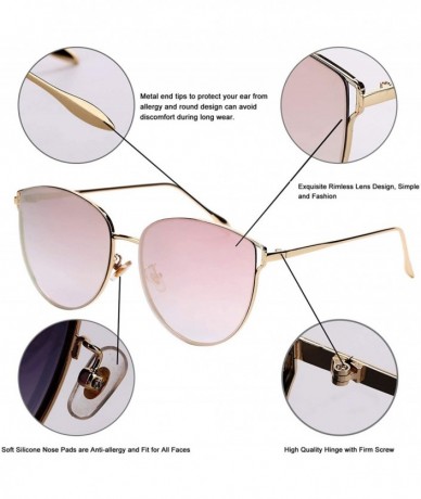 Aviator Oversized Sunglasses for Women - Mirrored Cat Eye Sunglasses with Rimless Design U225 - Pink - CU180706TQS $14.66