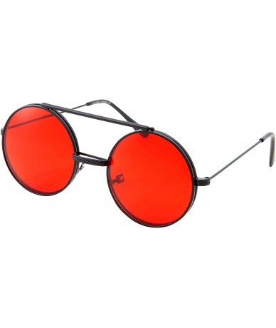 Round Vintage Steam Punk Round Flip Up Sunglasses for Men and Women Retro Metal Frame - Black Frame - Red Lens - CS18OGGNEQ3 ...