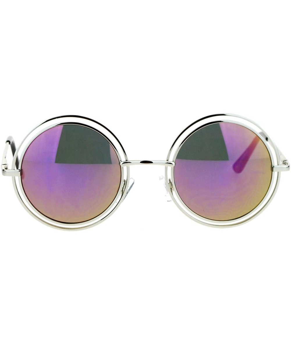 Round Unisex Double Frame Hippie Round Circle Lens Pimp Sunglasses - Silver Purple - C112L9XN1CH $14.71