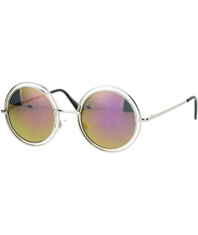 Round Unisex Double Frame Hippie Round Circle Lens Pimp Sunglasses - Silver Purple - C112L9XN1CH $14.71