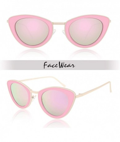 Goggle Cat Eye Sunglasses for Women Mirrored Flat Lens Metal Frame Fashion Glasses FW3005 - C4-pink/Pink Lens - CO18L775D2Z $...