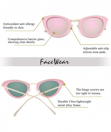 Goggle Cat Eye Sunglasses for Women Mirrored Flat Lens Metal Frame Fashion Glasses FW3005 - C4-pink/Pink Lens - CO18L775D2Z $...