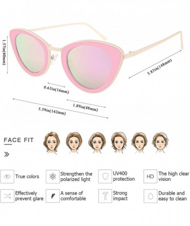 Goggle Cat Eye Sunglasses for Women Mirrored Flat Lens Metal Frame Fashion Glasses FW3005 - C4-pink/Pink Lens - CO18L775D2Z $...