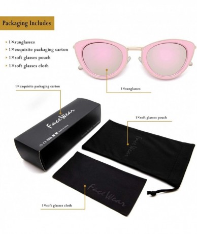 Goggle Cat Eye Sunglasses for Women Mirrored Flat Lens Metal Frame Fashion Glasses FW3005 - C4-pink/Pink Lens - CO18L775D2Z $...