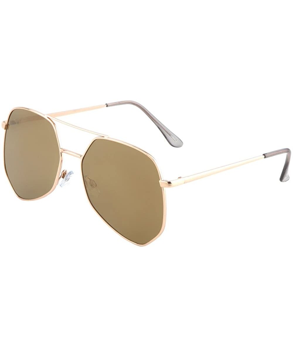 Aviator Color Mirror Wide Bridge Geometrical Aviator Sunglasses - Brown Gold - CE190OHO8M5 $16.64