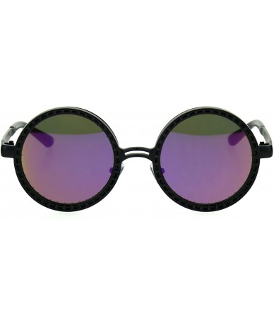 Round Steampunk Fashion Sunglasses Round Circle Spiked Frame Mirror Lens - Black (Purple Mirror) - C4189XH03C2 $12.07