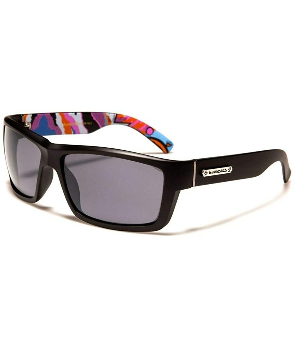 Wrap Biohazard Abstract Wrap Around Rectangular Sport Sunglasses - Black Houndstooth Mixed Print Frame - CF18W6S2OO3 $10.82