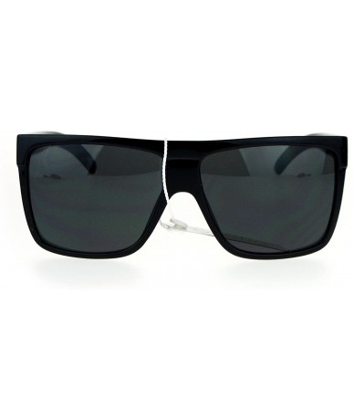 Rectangular Oversize Flat Top OG Gangster Plastic All Black Sunglasses - White Logo - CV12O36T5S3 $12.40