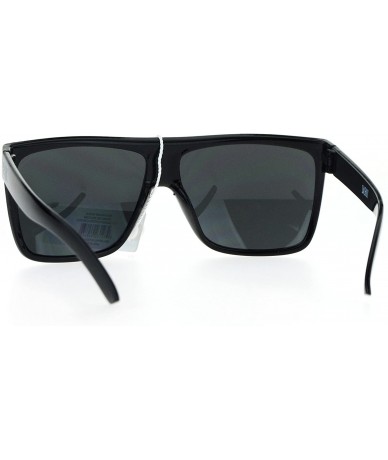 Rectangular Oversize Flat Top OG Gangster Plastic All Black Sunglasses - White Logo - CV12O36T5S3 $12.40