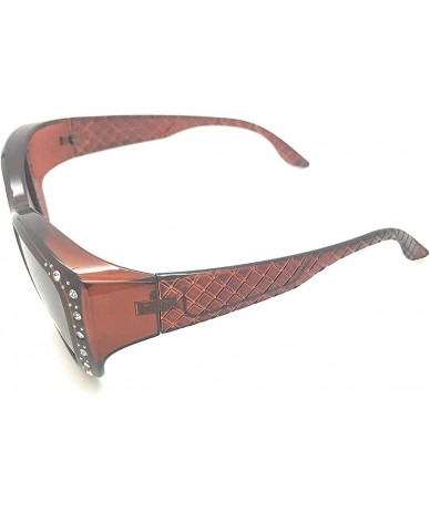 Sport The Starlet Polarized 55 mm Fit Over OTG Butterfly Rhinestone Oval Rectangular Sunglasses - 2 Brown - C218ZOCD3R0 $23.48