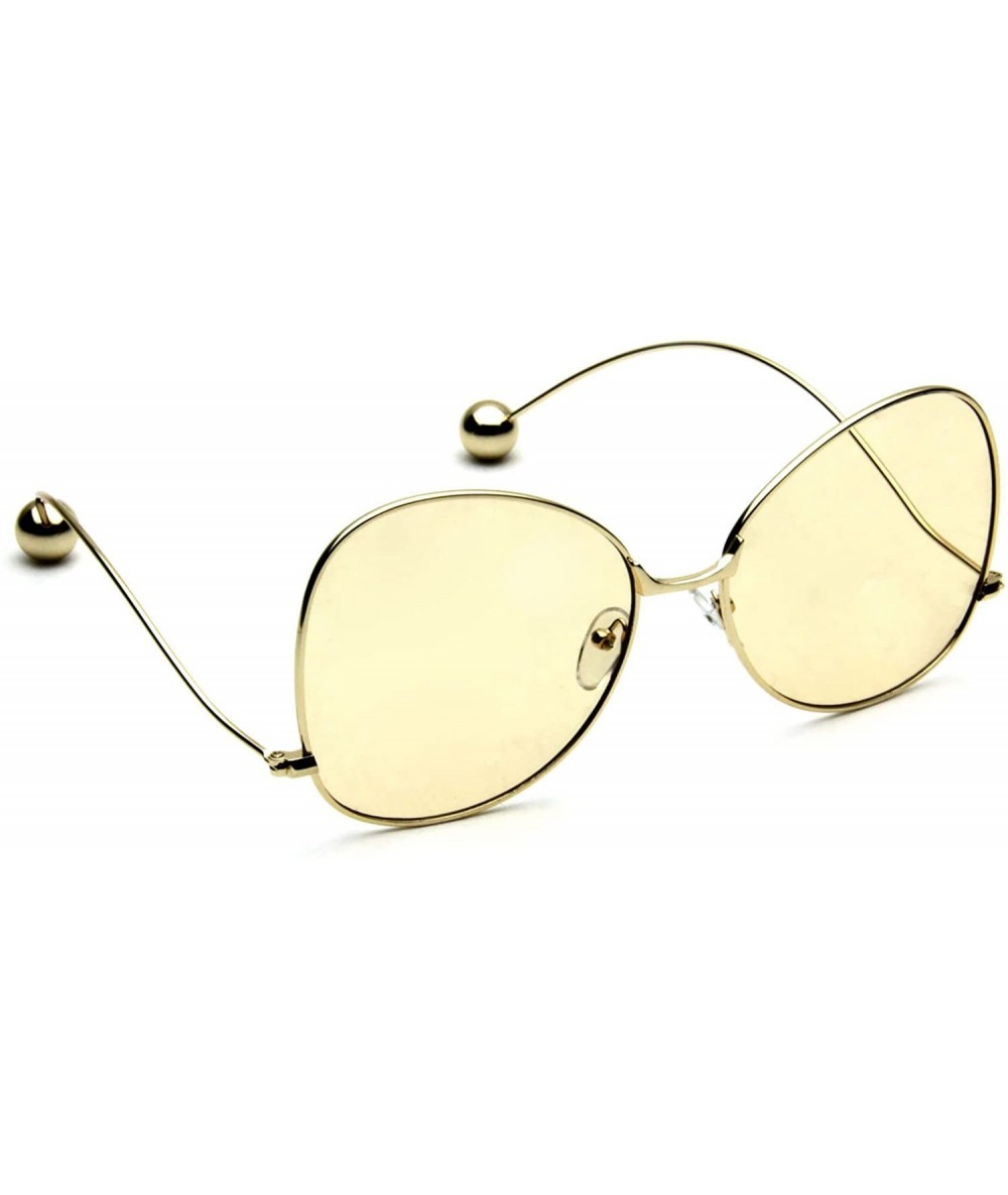 Butterfly Women's Sunglasses Thin Curved Gold Metal Arms Ball Accents Color Flat Lens Butterfly Shape - Brown - C018G3SQA06 $...