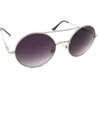 Round Vintage Retro Round Circle frame Crossbar Sunglasses IL1016 - Silver/ Grey - CK18LEH07Y6 $14.36